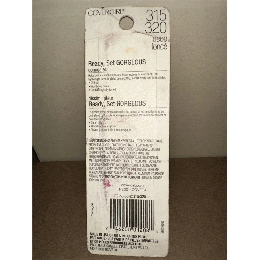 CoverGirl Ready Set Gorgeous Concealer Deep 315 320 Oil Free New Discontinued